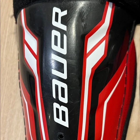 Bauer Youth 10” (25cm) Black and Red Hockey Shin Guards - Picture 2 of 16